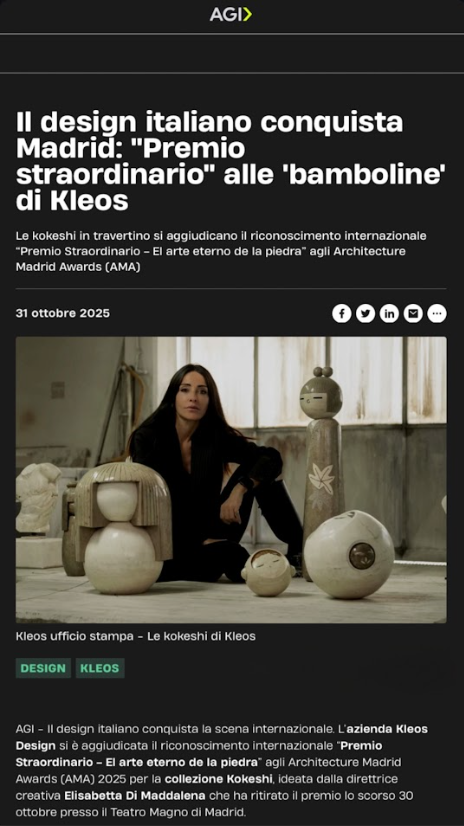 Italian design conquers Madrid: “Extraordinary Award” to Kleos Kokeshi collection